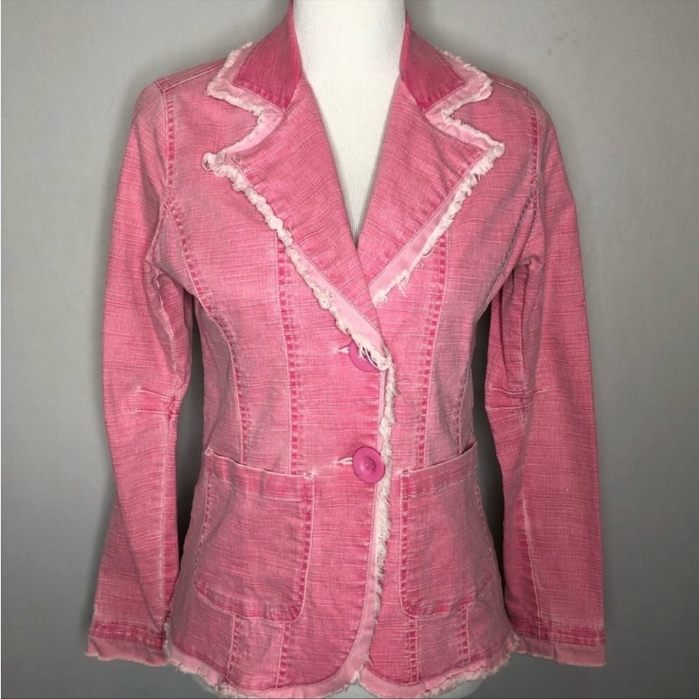 Z. Cavaricci Pink Distressed Denim Blazer Jacket Size Small - Picture 1 of 6